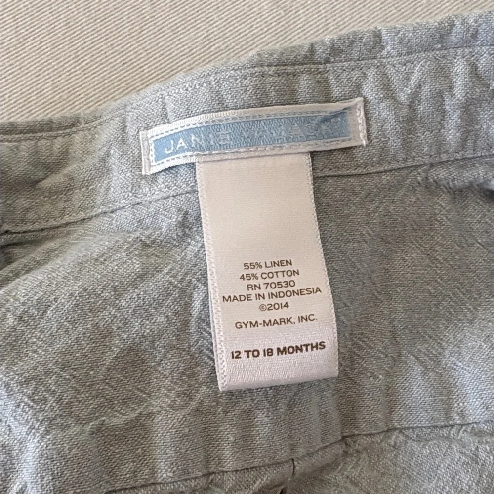 Janie and Jack blue linen cotton roll‎ tab sleeve shirt 12 - 18 months